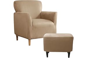 UNBBRRL Armchair and Ottoman Covers Set, Matching Accent Chair and Ottoman Slipcovers Rectangle Stretch Velvet Non-Slip for Living Room (Camel, Armchair+Ottoman Rectangle)
