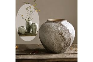 Denique Rustic Ceramic Flower Vase, Vintage Tall Floor Vase Farmhouse Decor, Large Vases for Living Room Entryway Table Centerpiece Decor, Terracotta Vases Pottery Clay Vase(A-22cm)