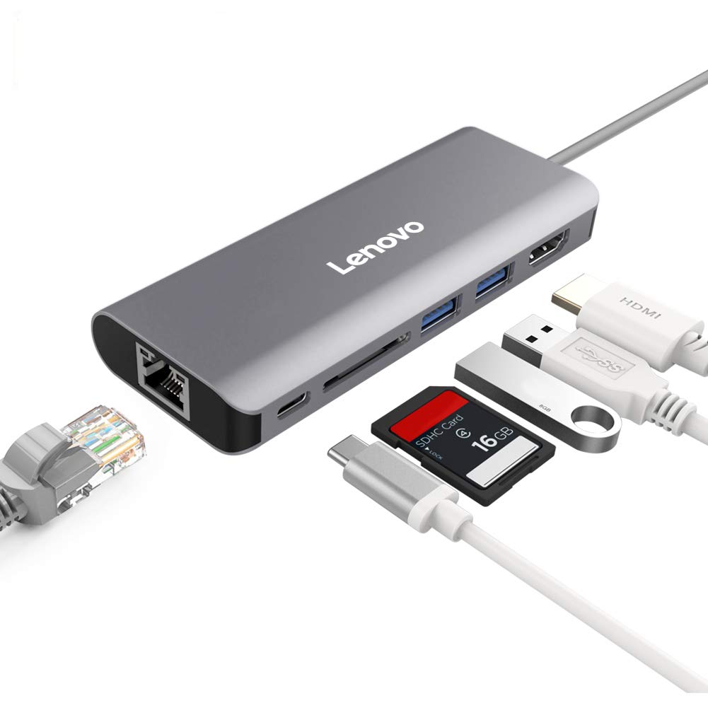 Lenovo USB C Hub, Aluminum Type C Adapter with HDMI Port, Gigabit