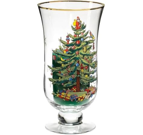 Amazon Com Spode Christmas Tree Glass Hurricane With Pillar Candle Hurricane Candle Holders Kitchen Dining