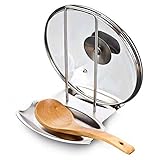Pevor Lid and Spoon Rest, Stainless Steel Pan Pot Cover Lid Rack Stand Spoon Rest Stove Organizer Storage Soup Spoon Holder for Home Kitchen and Bar Tools, Silver