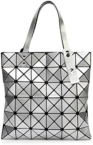 Ladies Folding Geometric Plaid Bag Casual Handbag Silver
