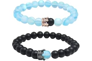 UEUC King&Queen Crown Distance Couple Bracelets His and Her Friendship 8mm Beads Bracelet
