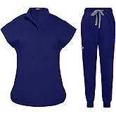 niaahinn Scrubs Set for Women Nurse Uniform Jogger Suit Stretch Top & Pants with Multi Pocket for Nurse Esthetician Workwear