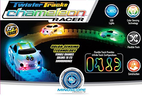 Mindscope Twister Tracks Chameleon Color Capture (Color Sensing/Detecting) Racer with 12' Feet of Flexible Transparent Color Track