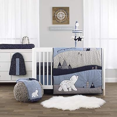 Comforter Nojo Cosmo Bear Light Blue Dust Ruffle White Grey 4piece Nursery Crib Bedding Set Light Blue Grey Fitted Crib Sheet Navy Navy White Diaper Stacker Baby Baby Bedding