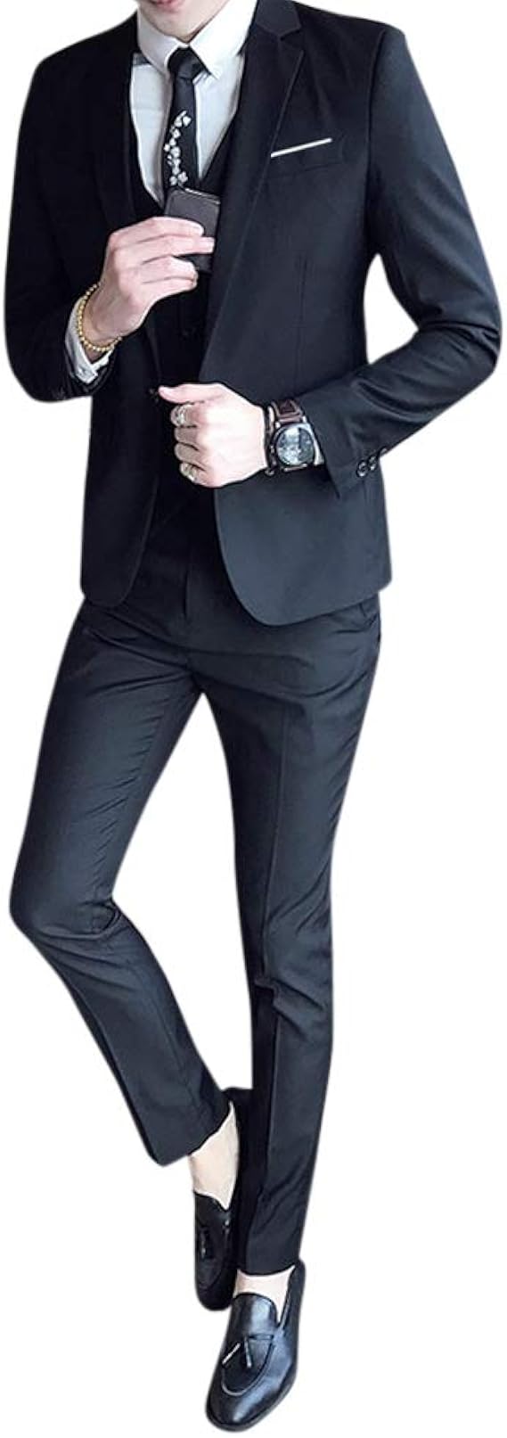 Amazon Co Jp Ceen スリーピース メンズ スーツ ２つボタン 黒 きれいめ 大きいサイズ 服 ファッション小物
