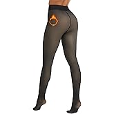 A+ Choice Fleece Lined Sheer Tights Women, Black Skin Translucent Leggings Thermal Pantyhose Warm Stockings Tall