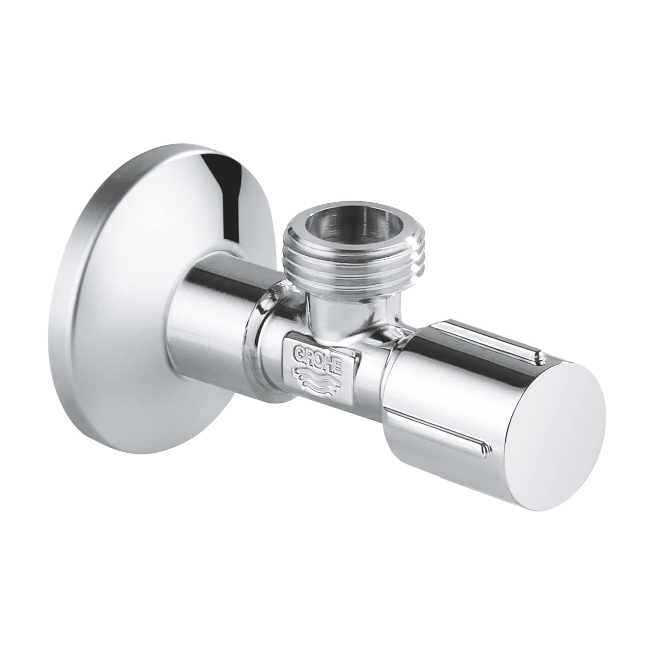 GROHE Brass Angle Valve 1/2 Inch - Pre-Roughened Connection Thread for Easy Sealing, Wall Connection 1/2" with Outlet 1/2", Metal Push-On Escutcheon Ø 55 mm, Chrome, 22041001