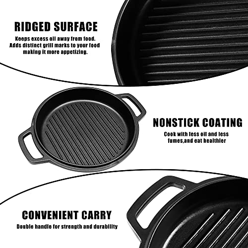 MAISON HUIS Nonstick Grill Pan for Stovetop, 11" Diameter Cast Aluminum Griddle Pan, Nonstick