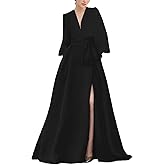 Caodip Satin Long Sleeve Prom Dresses for Women Elegant Evening Dress Floor Length A Line Wedding Guest Dress