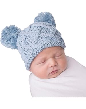 Baby Cable Knit Pom Pom Newborn Girl or Boy Hospital Hat In 3 Color Choices