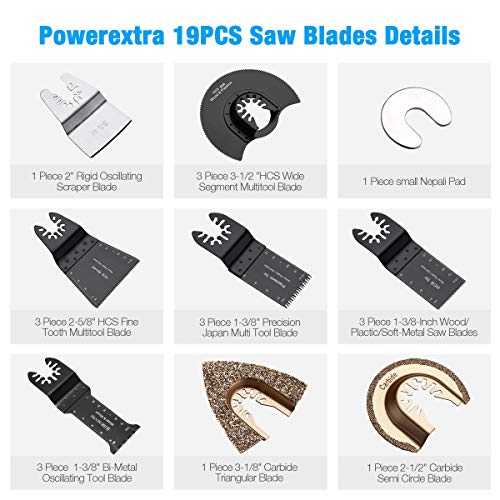 Powerextra 19 Metal Wood Oscillating Multitool Saw Blades Compatible