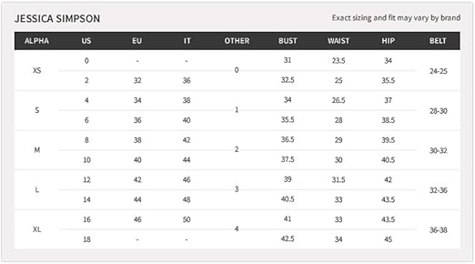 jessica simpson jeans size chart