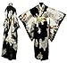 LV International Trade,Adult Satin Kimono Robe - Black Multi-Colored, One Size