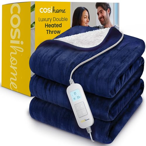 Cosi Home Heizdecke 200 x 150 cm - Elektrische Wärmedecke mit Abschaltautomatik, Überhitzungsschutz, Waschbar, Kuscheliges Sherpa & Fleece, 10 Heizstu