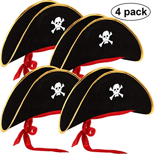 Hsei 4 Stücke Piraten Hut Klassische Schädel Print Piraten Kapitän Kostüm Kappe für Halloween Maskerade Party Cosplay Hut Stütze