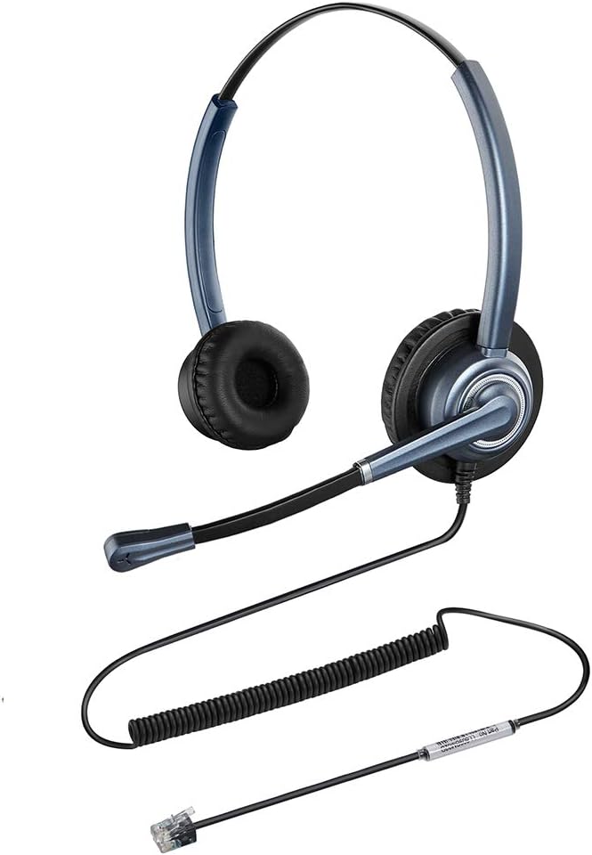 Oppetec Wired RJ9 Telephone Headset, Dual Ear, Noise Cancelling ...
