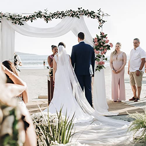 GMWD Wedding Arch Draping 3 Panels 6 Yards White Chiffon Fabric Sheer Backdrop Curtains Table Runner for Ceremony Reception Decorations Bridal Shower Decor