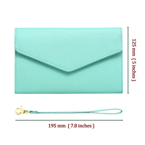 Krosslon Rfid Passport Holder Wristlet Travel Wallet Trifold Documents Organizer Slim Purse, Fit US UK CA Passport Cover Traveling Accessories for Women, Mint Green(206#)