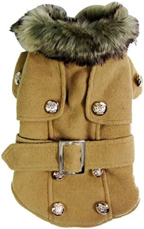 Pet Cat Dog Clothes European Woolen Fur Collar Coat Small Dog Cat Pet Clothes Costume Beige L