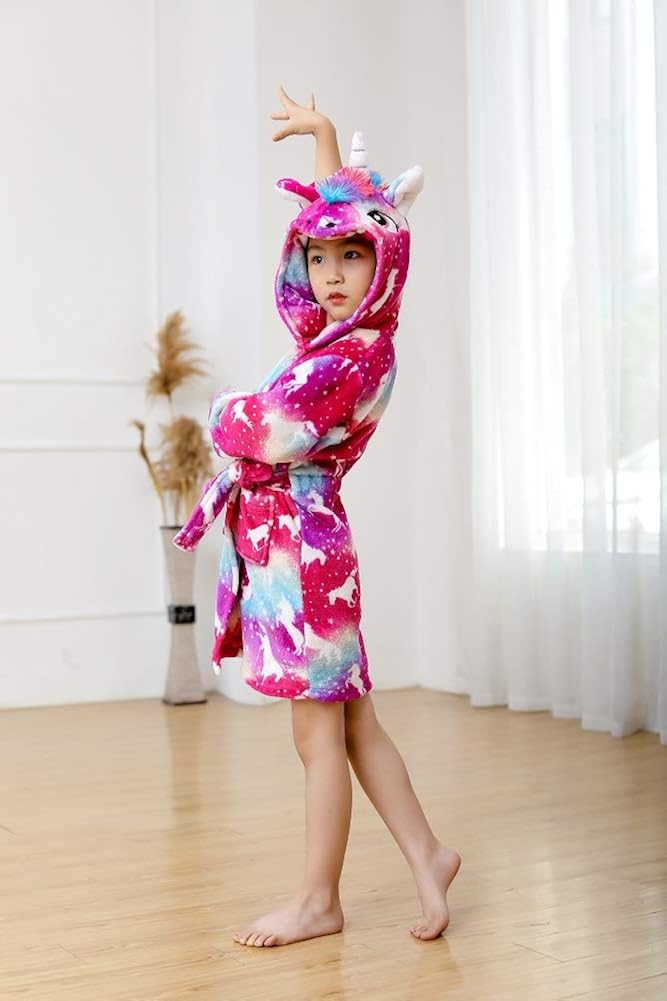 Unisex Children's Flannel Unicorn Bathrobes Hoodie Unicorns Gifts for Girls: Clothing