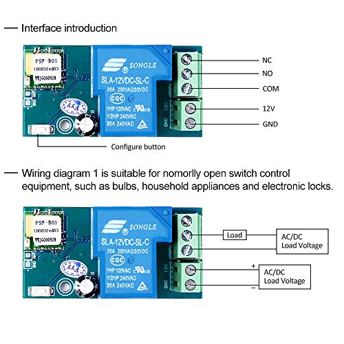 PEMENOL 12V WiFi Relay Switch Module Wireless Inching & Self-Locking WiFi Smart Relay Switch for DIY Smart Home Turn on PC Garage Door Compatible with iOS Android 2G/3G/4G Network - Thumbnail 4