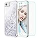 Maxdara for Glitter Liquid Women Case Tempered Glass Screen Protector Floating Bling Sparkle Luxury Pretty Protective Girls(Silver)