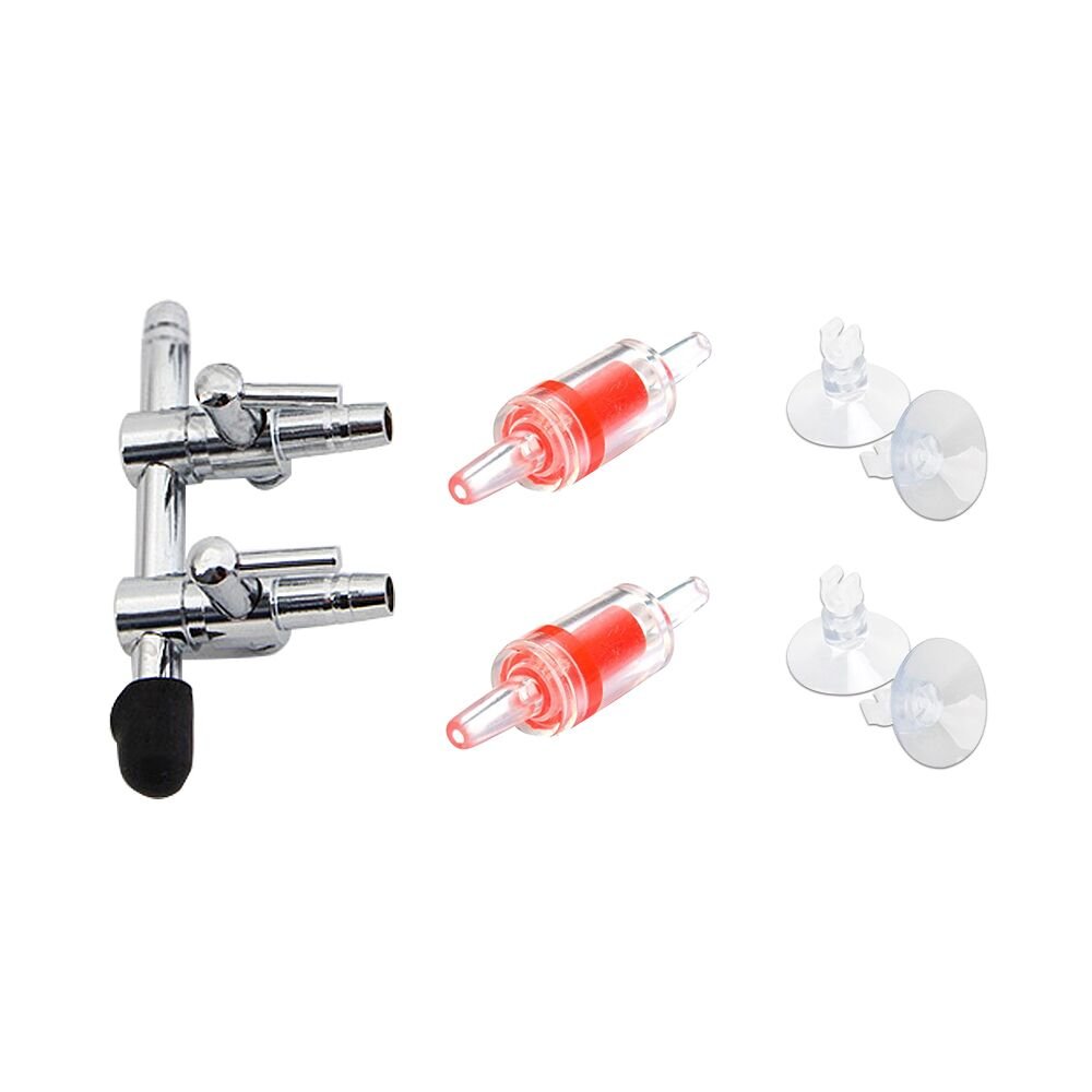 BornFeel Aquarium Air Flow Control Valve 7 in 1 Kit 2-way Air Pump Splitter & 2 Non Return Check Valve & 4 Suction Cups for Fish Tank Pond