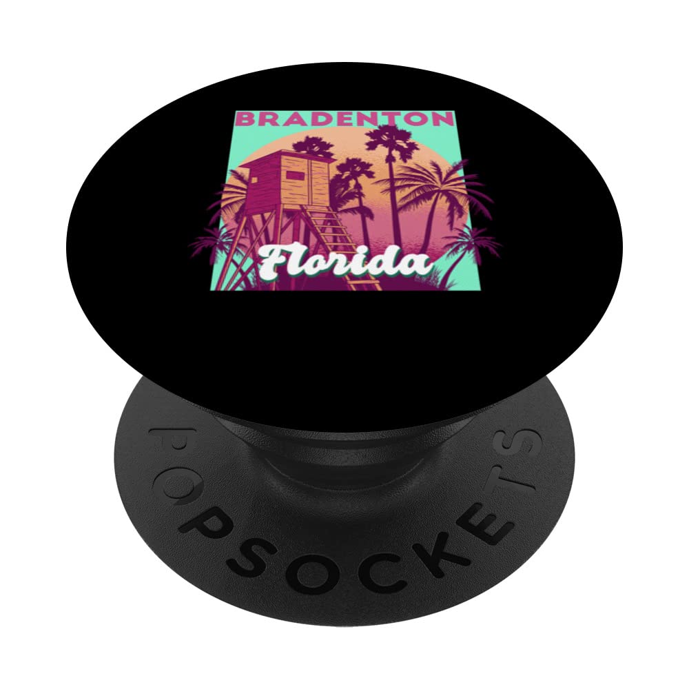 Bradenton FL Florida vintage retro ocean scene beach palm PopSockets Swappable PopGrip