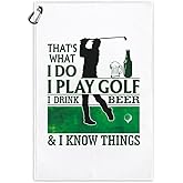 Msticey That's What I Do I Play Golf Funny Printed Microfiber Golf Towel with Clip, Golf Gifts for Golf Dad Mom Grandpa, Golfer Father's Day Birthday Gifts, Golf Accessories for Men Husband Boyfriend