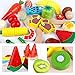 32Pieces Play Food Toys Set Wooden Magnetic Fruits and Vegetables Cutting Kids Play Kitchen Accessories Kit for Toddlers Boys and Girls