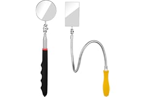 JEBOUSIKE Telescoping Inspection Mirror, Flexible Retractable Automotive Extension Round Mirror 360 Rotation&Bendable Square Mirror, Extendable Mirror on a Stick for Checking Vehicle Condition-Gift for Men