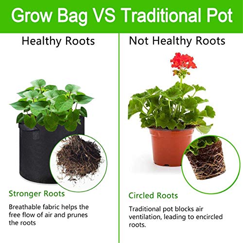 YIANO Nonwoven Fabric Plant Grow Bags 5 Gallon 5 Pack Aeration Flower Vegetable Garden Planting Smart Pot with Handles Black