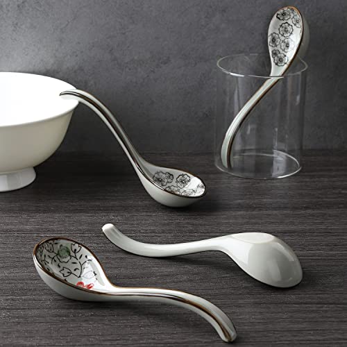Ceramic Soup Spoons Set of 4 Porcelain Japanese Soup Spoon Long Handle