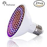 LED Grow Lights Bulb 2 PACK , Pathonor 20W E27/E26 LED Grow Light Plant lights Bulb Greenhouse Plant lights Seedling Light 166 Red 34 Blue for Garden Greenhouse and Hydroponic Aquatic