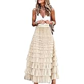 SUNYUESTAR Long Tulle Skirt for Women Trendy High Waisted A Line Fluffy Fairy Mesh Layered Ruffle Skirt