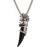 Scddboy Wolf Tooth Crystal Pendant for Men Women Stainless Steel Rolo Necklaces Simulate Crystal Gemstone Gifts Jewelry with 23.6+1.96" Adjustable Chain