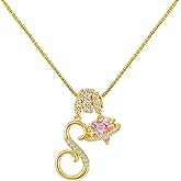 CASOLVX Initial A Necklace for Women 24K Gold Plated Box Chain Letter Pendant Trendy Name Necklace t Dainty with Pink Heart & Cubic Zirconia Jewelry Gift for Her