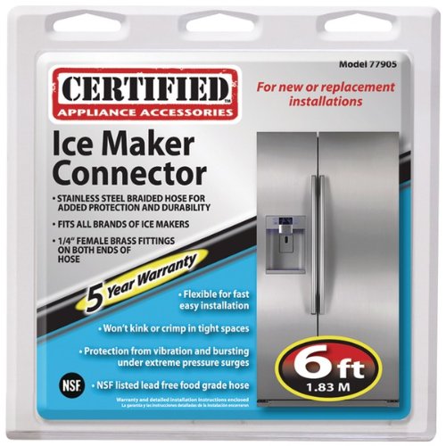 Certified Appliance Accessories Braided Stainless Steel Ice Maker Connector, 6ft