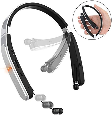 Bluetooth Headphones, Pandawill 30Hr Playtime V4.1 Bluetooth Headset with Noise Cancelling Earbuds [Foldable Neckband Design] Sweatproof Wireless Bluetooth Headphones,Easy Exercise and for Fun(Silver