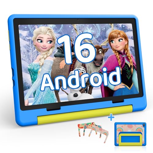 Gleeso Kids Tablet 10 inch Android 16, 24GB RAM+64GB ROM, Child Tablet 1280 * 800 IPS, 5MP+8MP Camera, 6000mAh, WiFi 6/BT 5.3, Parental Control, Toddler Tablet with Protective Case(Blue)