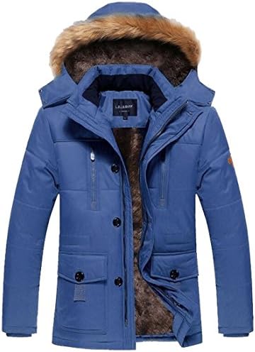 Fashciaga Men's Winter Hooded Faux Fur Lined Coats (X-large, Blue)