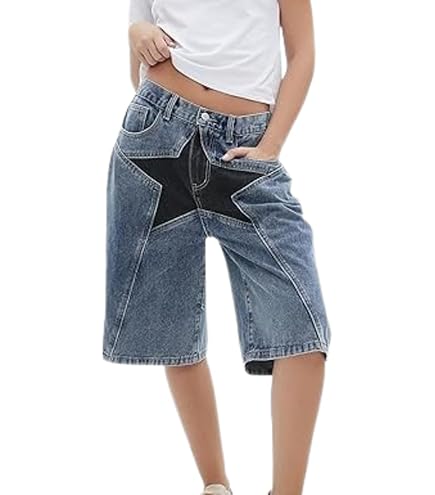 CUTEGAL Star Jorts for Men Denim Shorts Baggy Jorts Baggy Jeans
