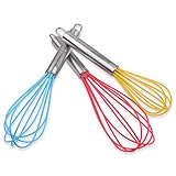Silicone Whisk Set With Stainless Steel Handles - Set Of 3 - Large Red, Medium Blue, Small Mini Yellow