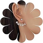 Iaceble Boho Crystal Star Stud Earrings Silver Cz Ear Jacket Earrings Tiny Star Ear Climber Earrings Rhinestone Front Back Earrings Jewelry for Women