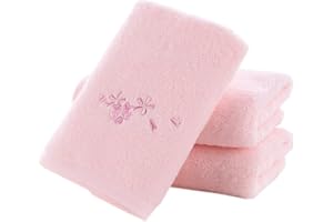 Pidada Hand Towel Set of 3 Embroidered Floral Pattern 100% Cotton Soft Absorbent Decorative Towel for Bathroom (Pink)