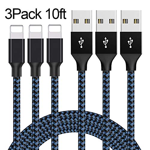 Lightning Cable, HENVREN iPhone Charger Cables, 3Pack 10FT to USB Syncing Data and Nylon Braided Cord Charger for iPhone Xs Max, XR, X, 8, 7, Plus, 6, 6S, 6 Plus, 5, 5C, 5S, SE - BlackBlue