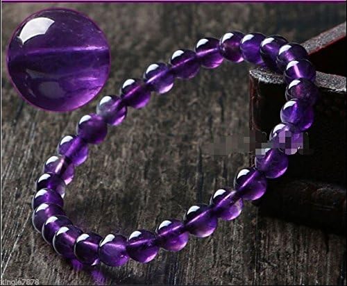 Phetmanee Shop 8mm Genuine Natural Purple Amethyst Crystal Round Gemstone Beads Bracelet