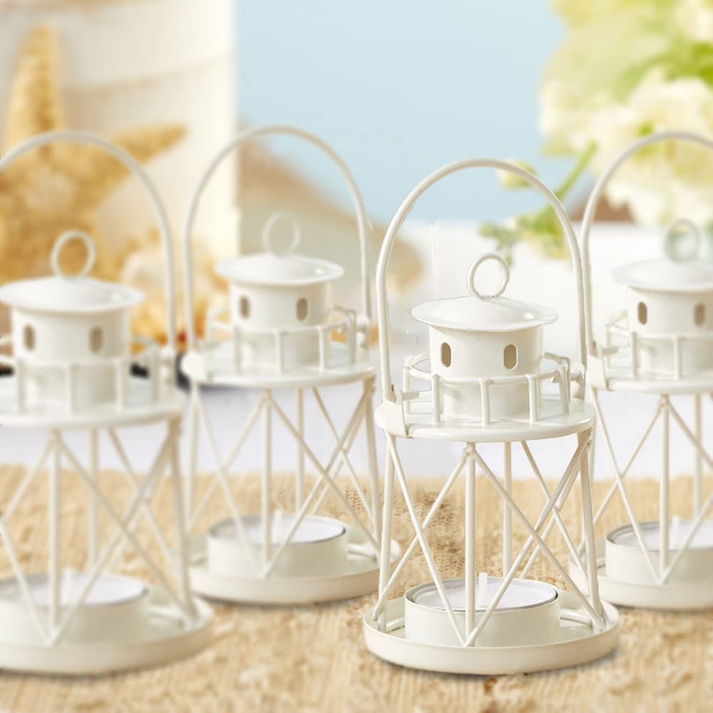 Photo 1 of (mini) Kate Aspen by The Sea Lighthouse Tea Light Holders (Set of 4), Beach Wedding Favors, Nautical Decor, Coastal Decor, Ocean Decorations, White (14143WT)